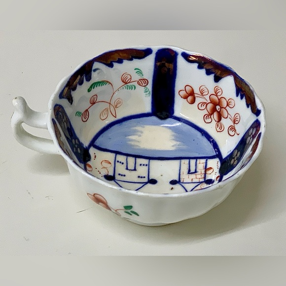 19th Century Antique Gaudy Welsh Village Pattern Hand Painted Luster Teacup Rare - Picture 7 of 16